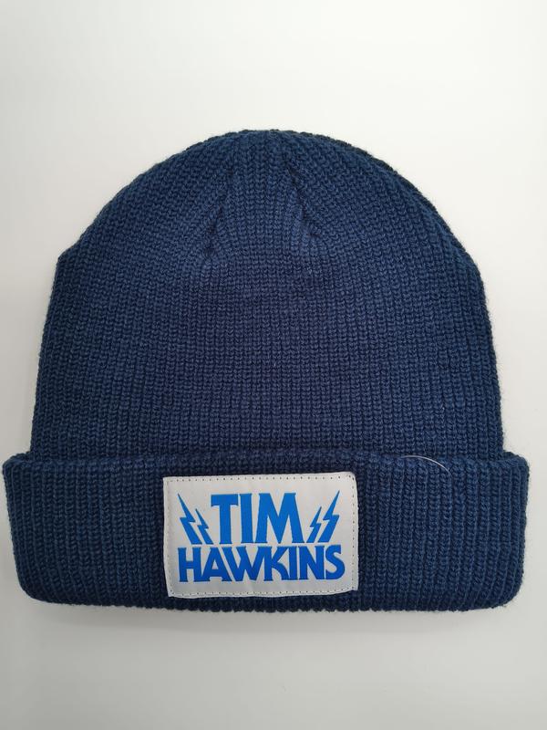 Granatowa czapka beanie z prążkowanej dzianiny z mankietem i naszywką z logo błyskawicy Tim Hawkins.