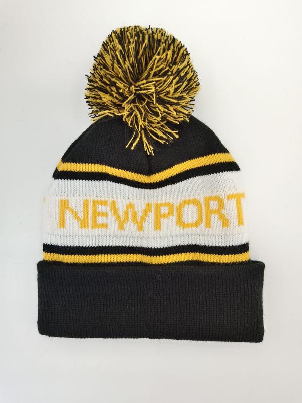 Czarno-biało-żółta czapka beanie w paski z pomponem Newport, dzianinowa
